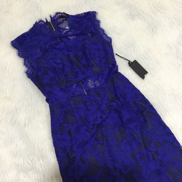 Forever 21 women’s blue flora lace full back zipper black faux lining dr… - Picture 2 of 5